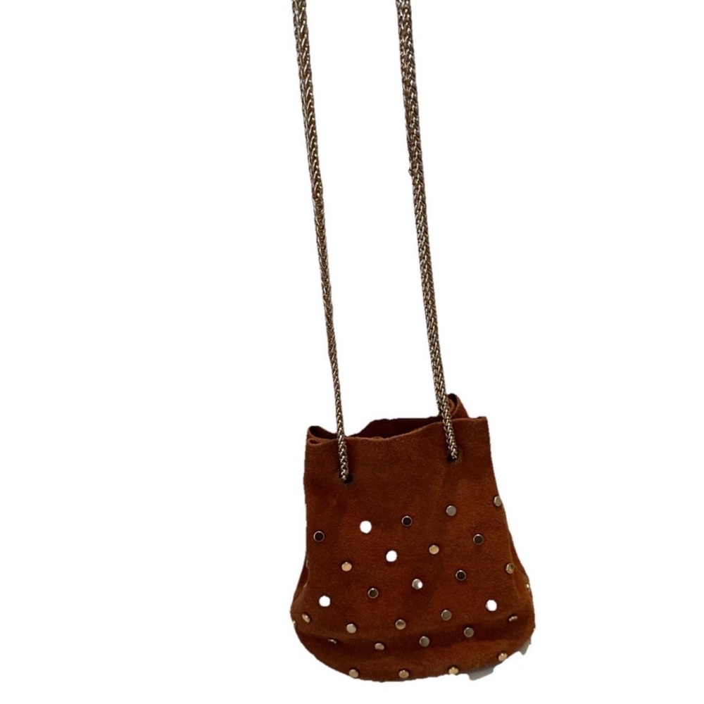 Free People Studded Boho Bucket Purse With Gold Chain Handles